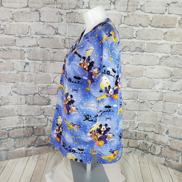 Disney Halloween Scrub Medical Top VNeck Pockets Blue Size  Small - Picture 13 of 14